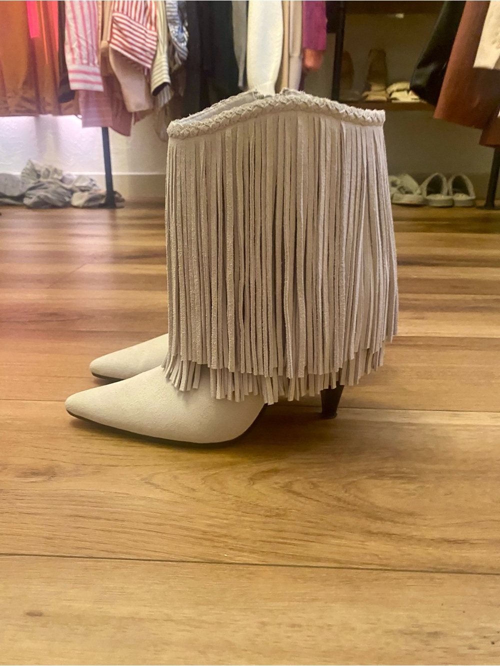 Jeffrey Campbell Cream Fringe Ankle Boots